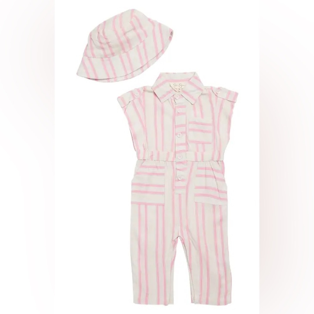 Jessica Simpson Pink Striped Kids One Piece with Hat
